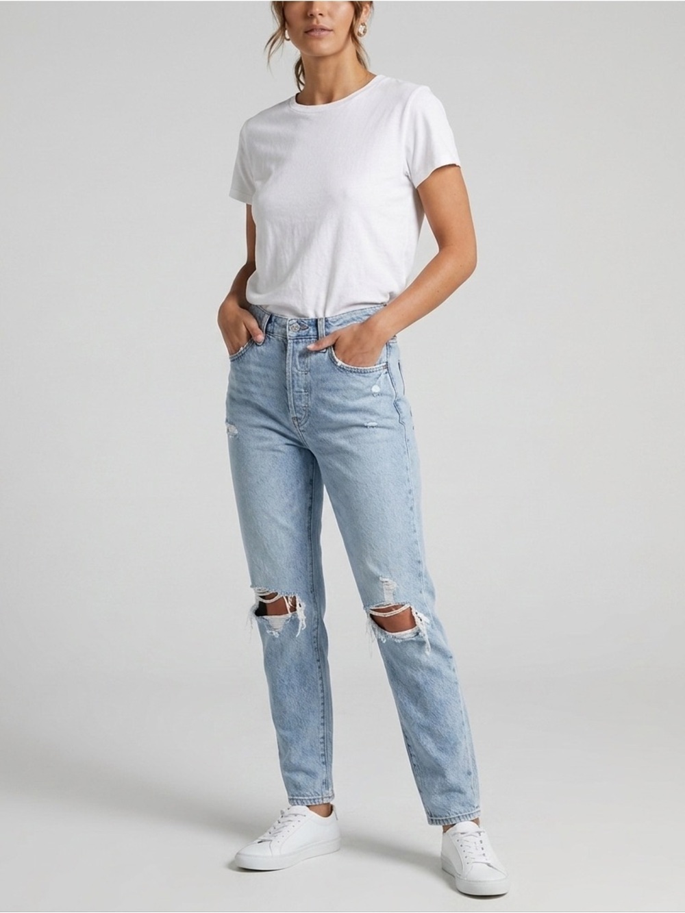 Old Navy Button Fly Distressed O.G. Straight High Rise Secret-Slim Pockets Jeans